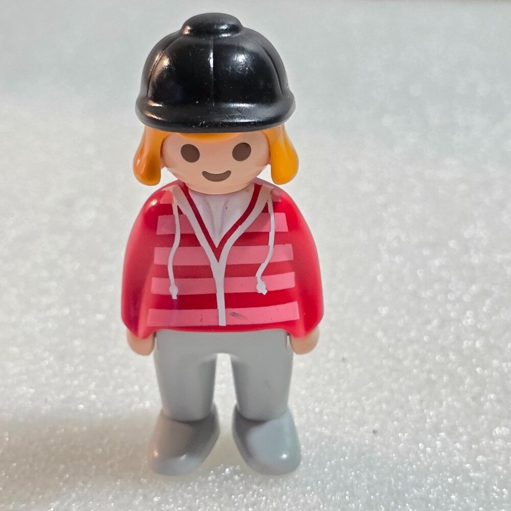 Playmobil Chunky Girl Pink Red Striped Hoodie Gray Pants Vintage 1990 Figure 3"